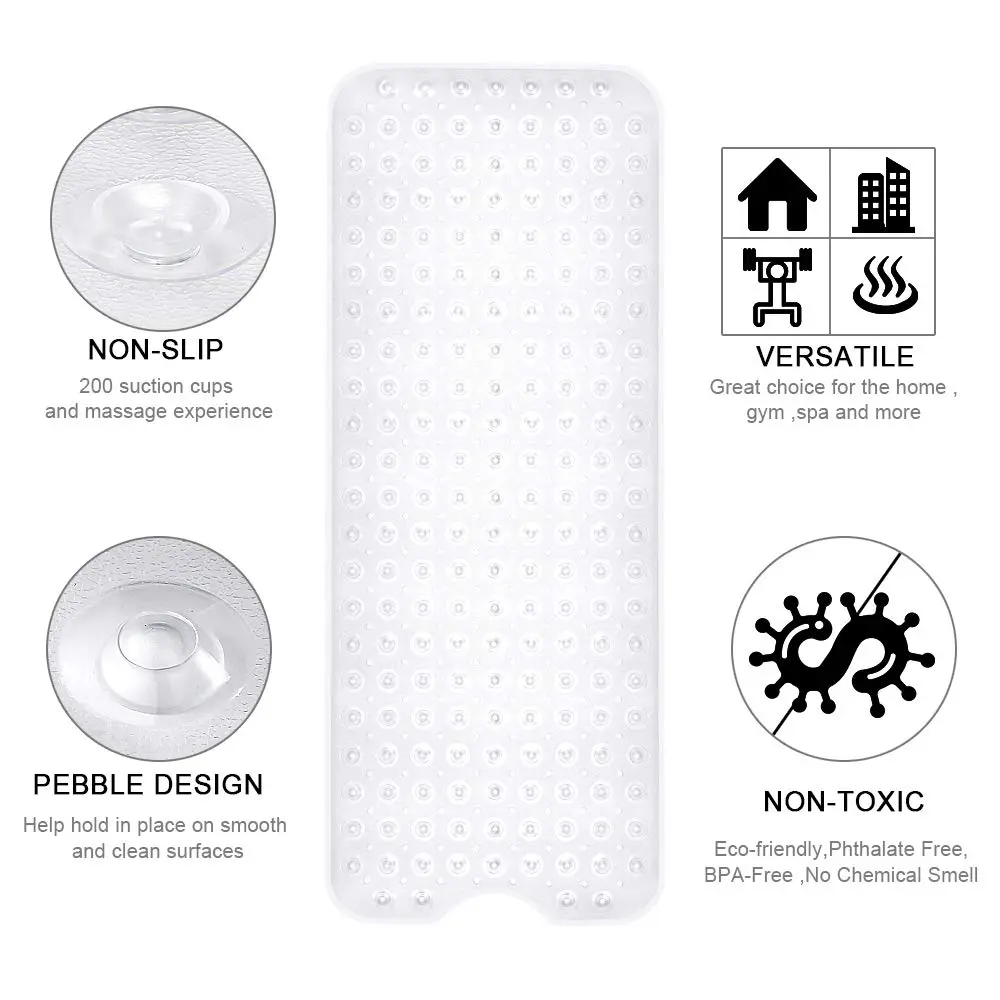 YINENN Bath and Shower Safety Mats 40x16 inch | Non Slip with Suction Cups, Extra Large, Machine Washable, Drain Holes, Clear - view 6