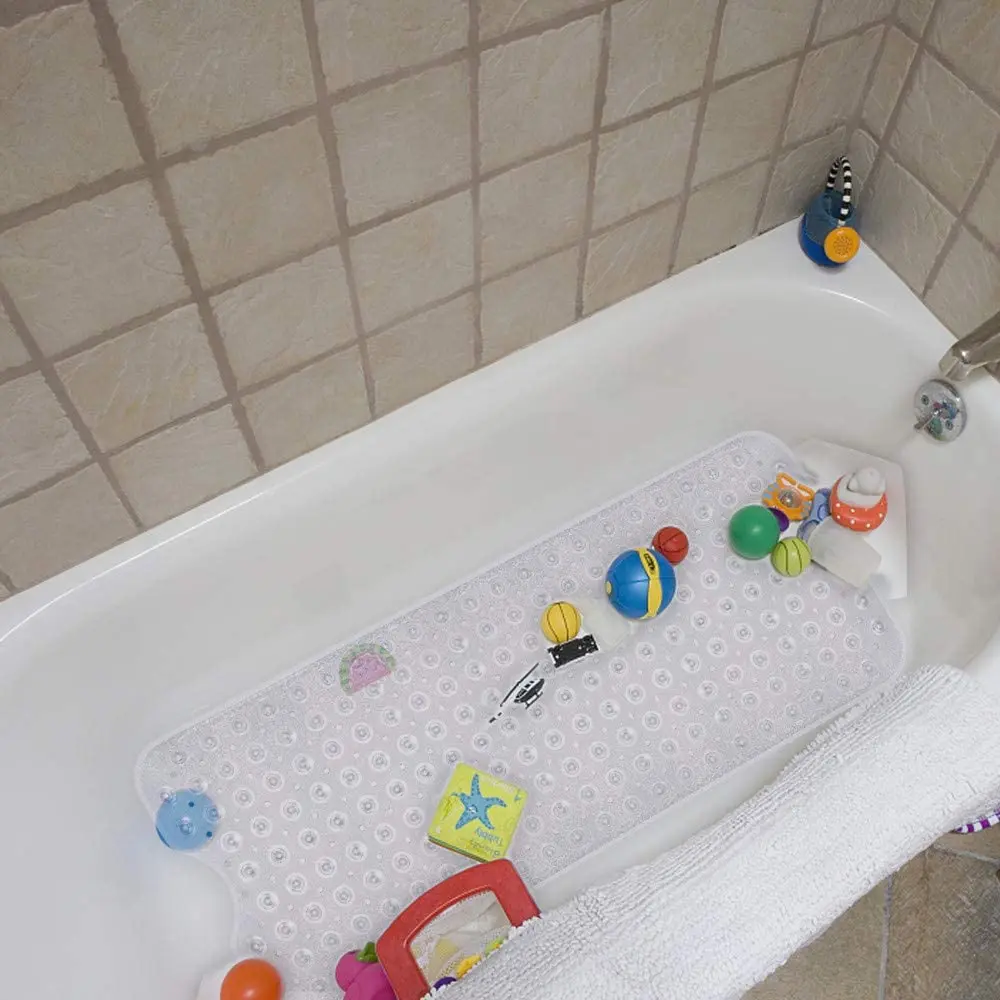 YINENN Bath and Shower Safety Mats 40x16 inch | Non Slip with Suction Cups, Extra Large, Machine Washable, Drain Holes, Clear - view 2