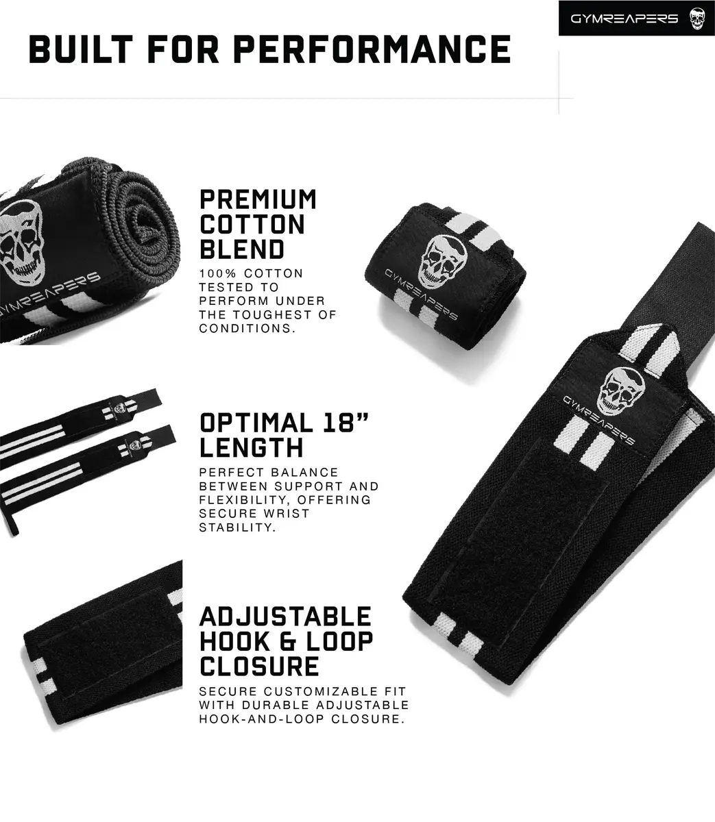 Gymreapers White 18 inch (45.7 cm) Wrist Wraps | Competition Grade Support for Powerlifting & Strength Training - view 5