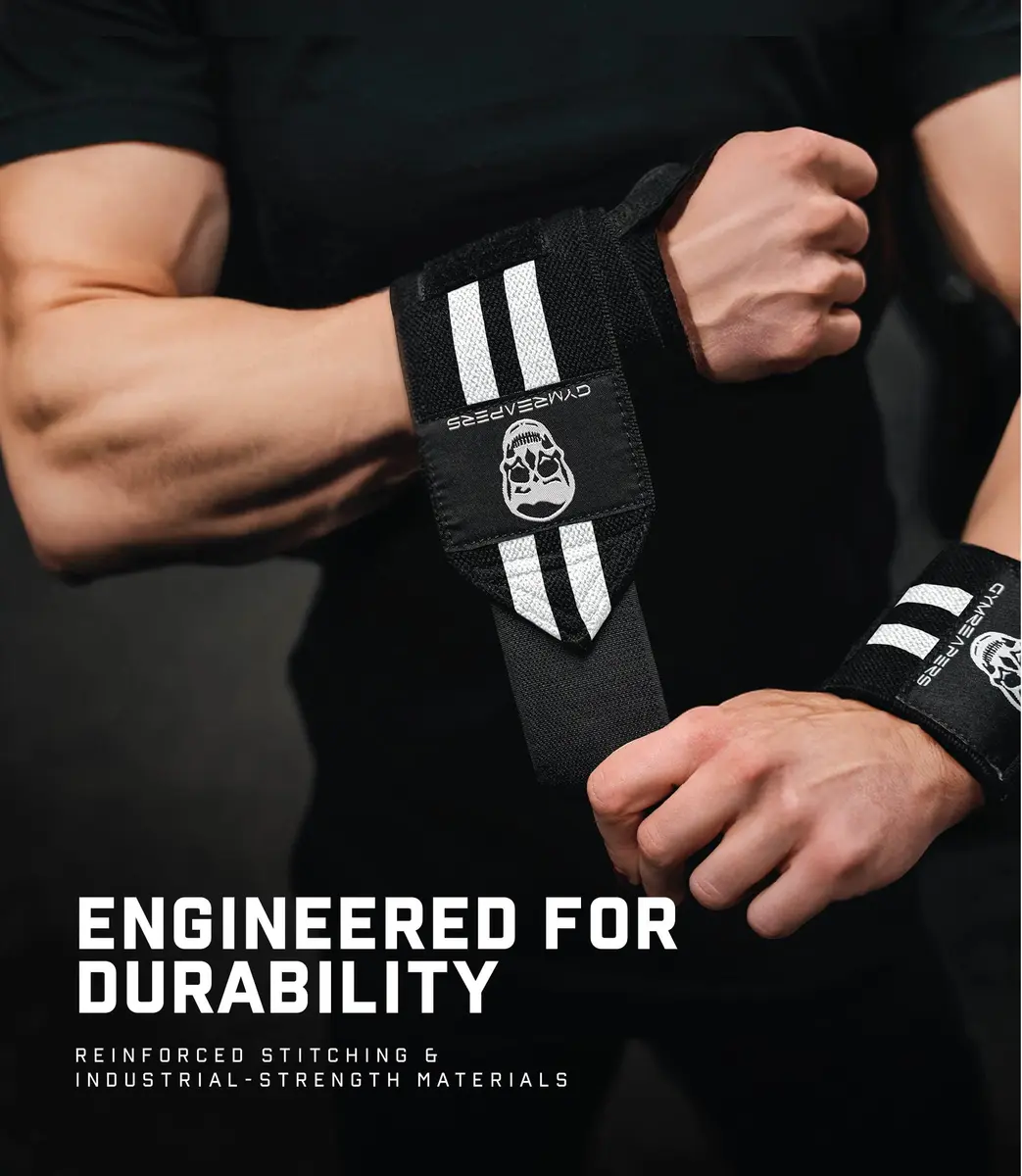 Gymreapers White 18 inch (45.7 cm) Wrist Wraps | Competition Grade Support for Powerlifting & Strength Training - view 3