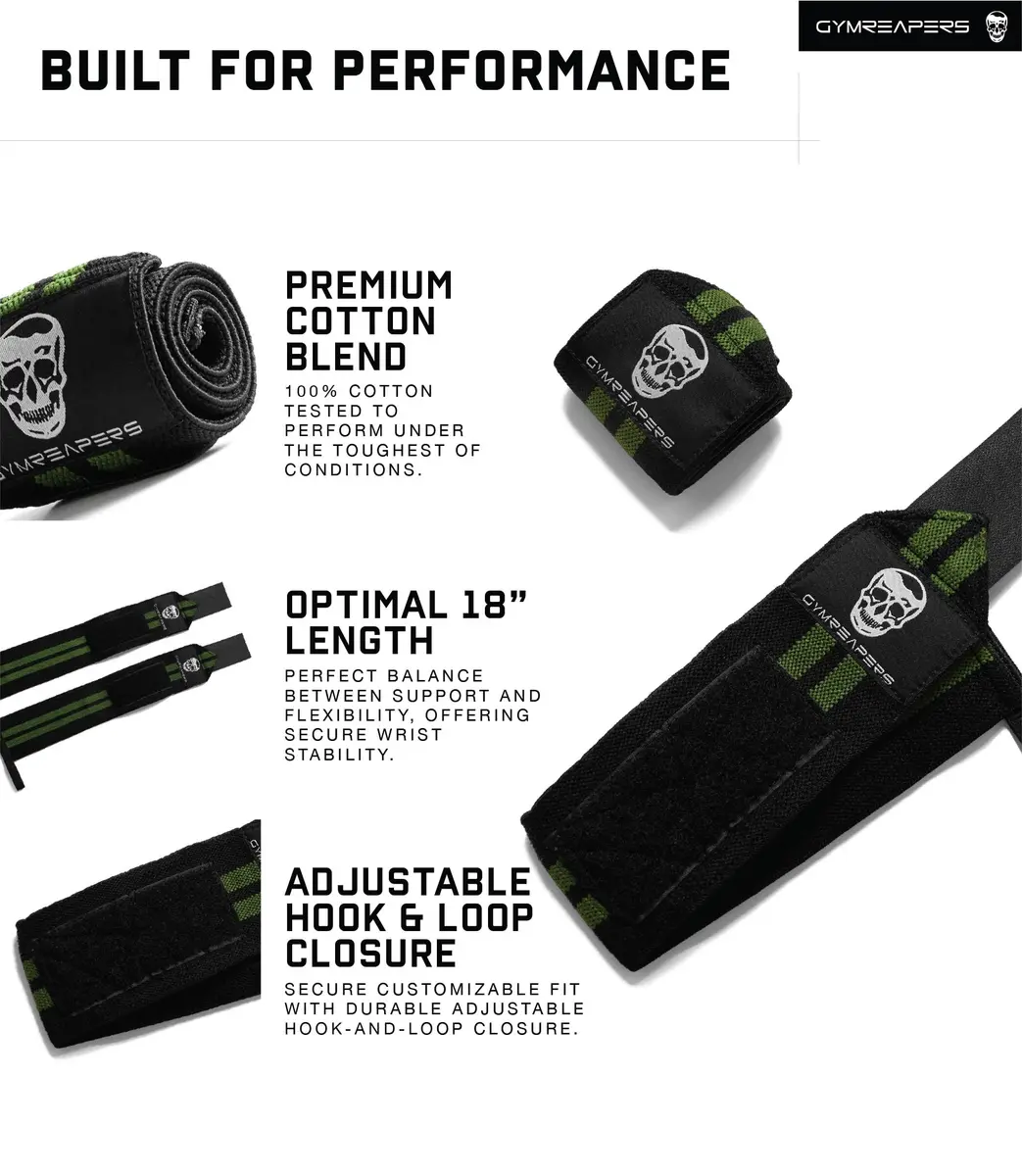 Gymreapers Competition Grade 18" Wrist Wraps | Military Green, Professional Quality Wrist Support with Heavy Duty Thumb Loop - view 6