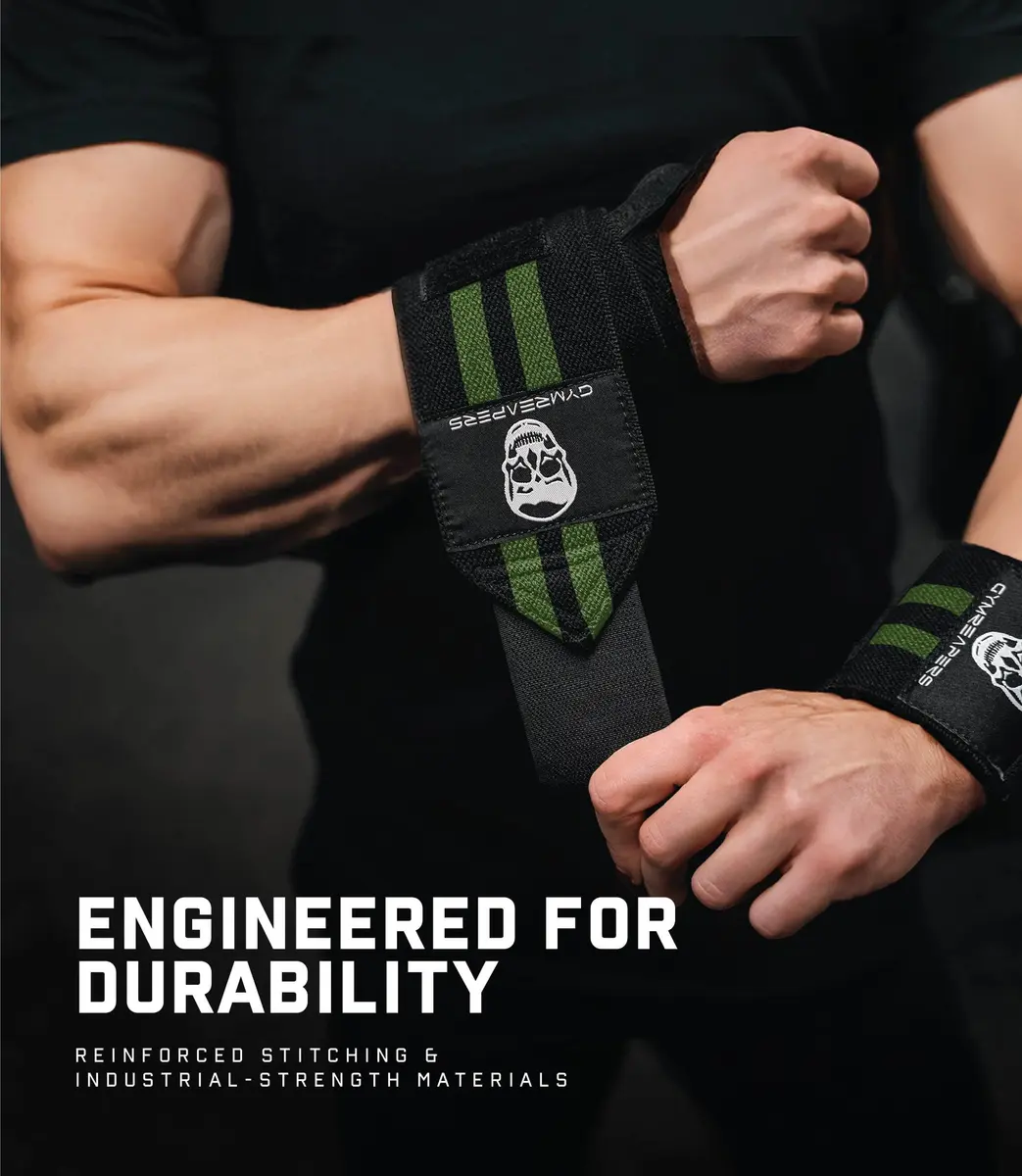 Gymreapers Competition Grade 18" Wrist Wraps | Military Green, Professional Quality Wrist Support with Heavy Duty Thumb Loop - view 3