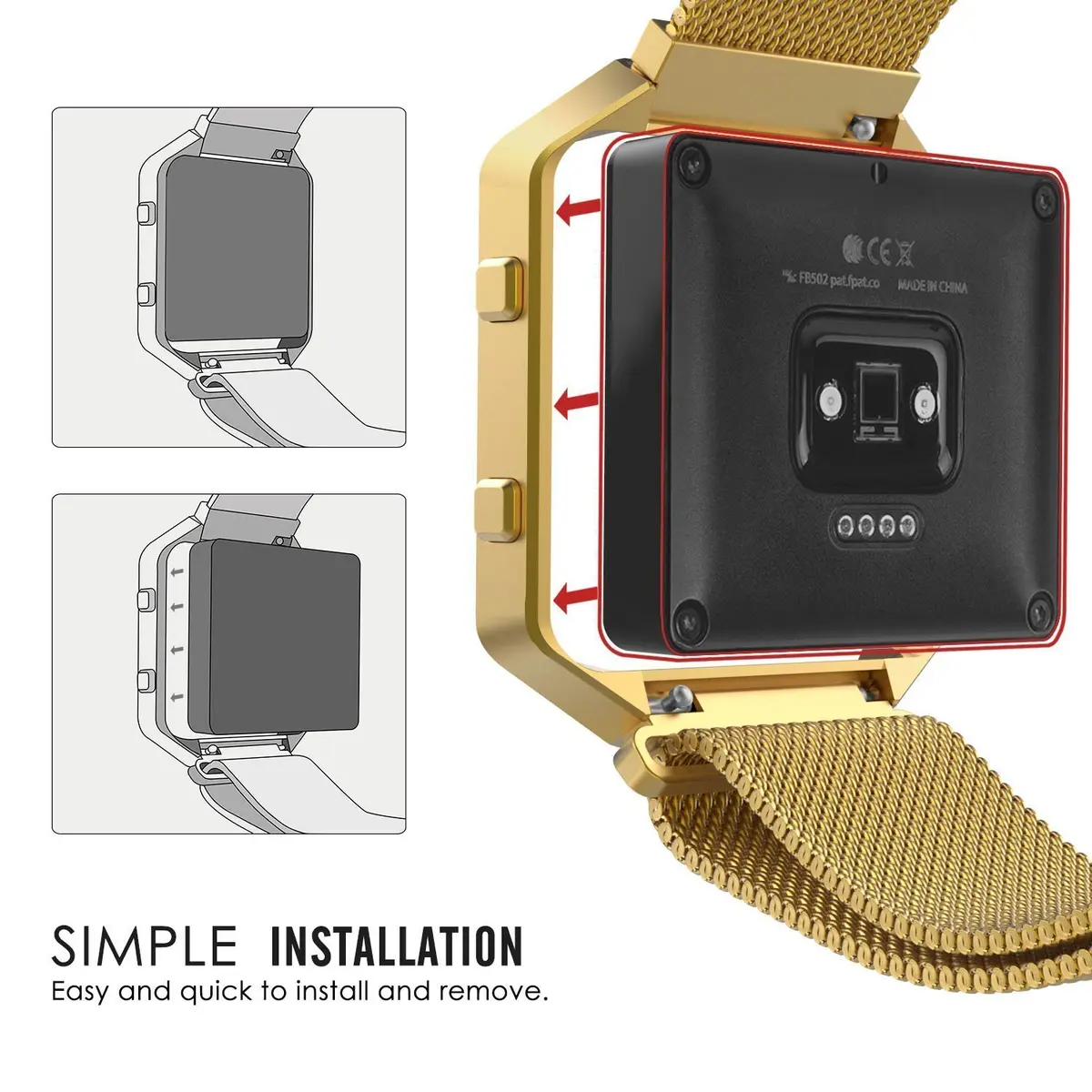 AISPORTS Stainless Steel Watch Frame for Fitbit Blaze (Gold) | Protects Your Smartwatch - view 8