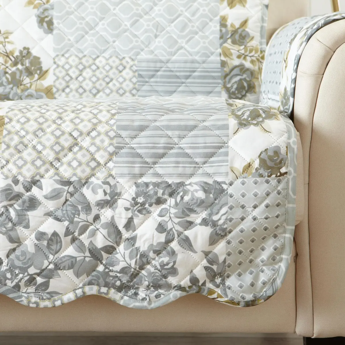 Great Bay Home Reversible Floral Patchwork Loveseat Cover, Patchwork - Grey | Cottage-Inspired Decor & Furniture Protection - view 2