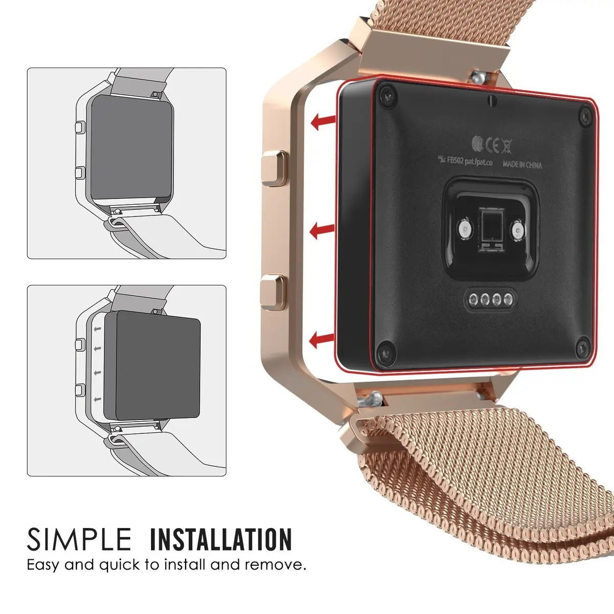 AISPORTS Rose Gold Fitbit Blaze Frame | Stainless Steel Metal Watch Frame Holder Shell Replacement Housing Protective Case Cover for Fitbit Blaze Smart Watch - view 5