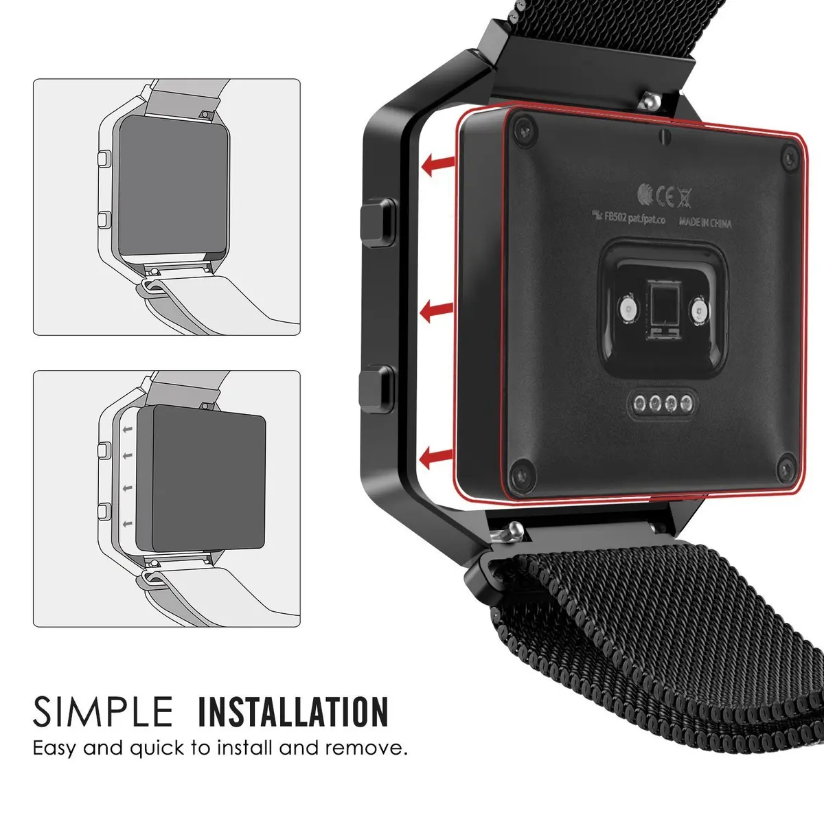 AISPORTS Black Stainless Steel Metal Frame for Fitbit Blaze Smart Watch | Compatible with Fitbit Blaze Only - view 6