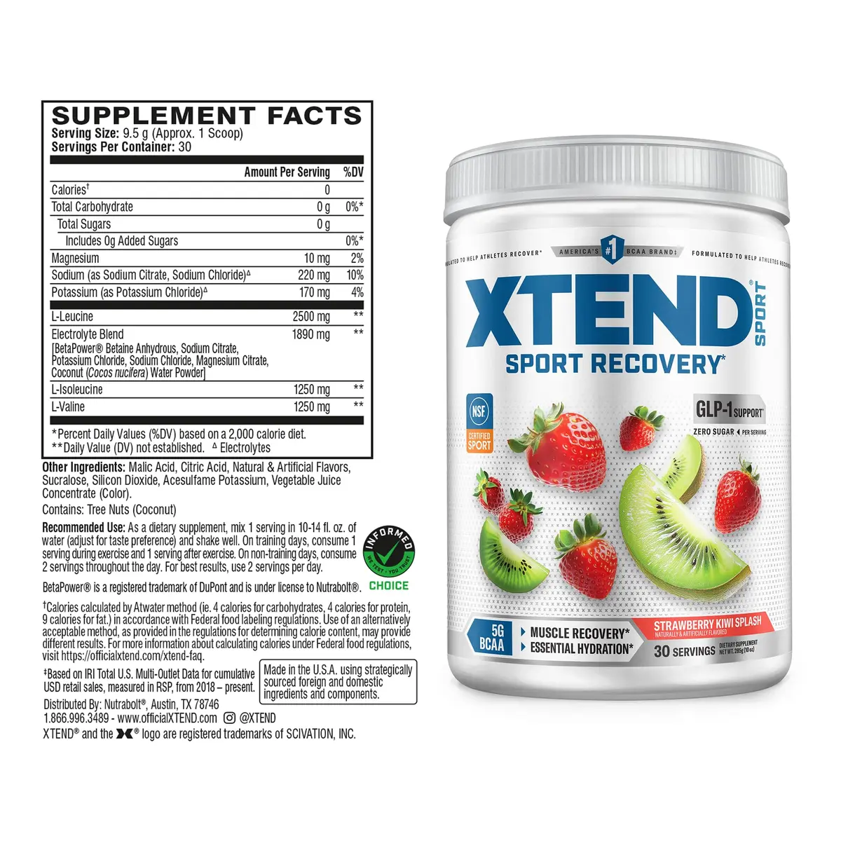 Xtend Sport BCAA Powder for Recovery, Strawberry Kiwi Splash | Sugar-Free Muscle Recovery Supplement (12.2 Ounce) - view 2