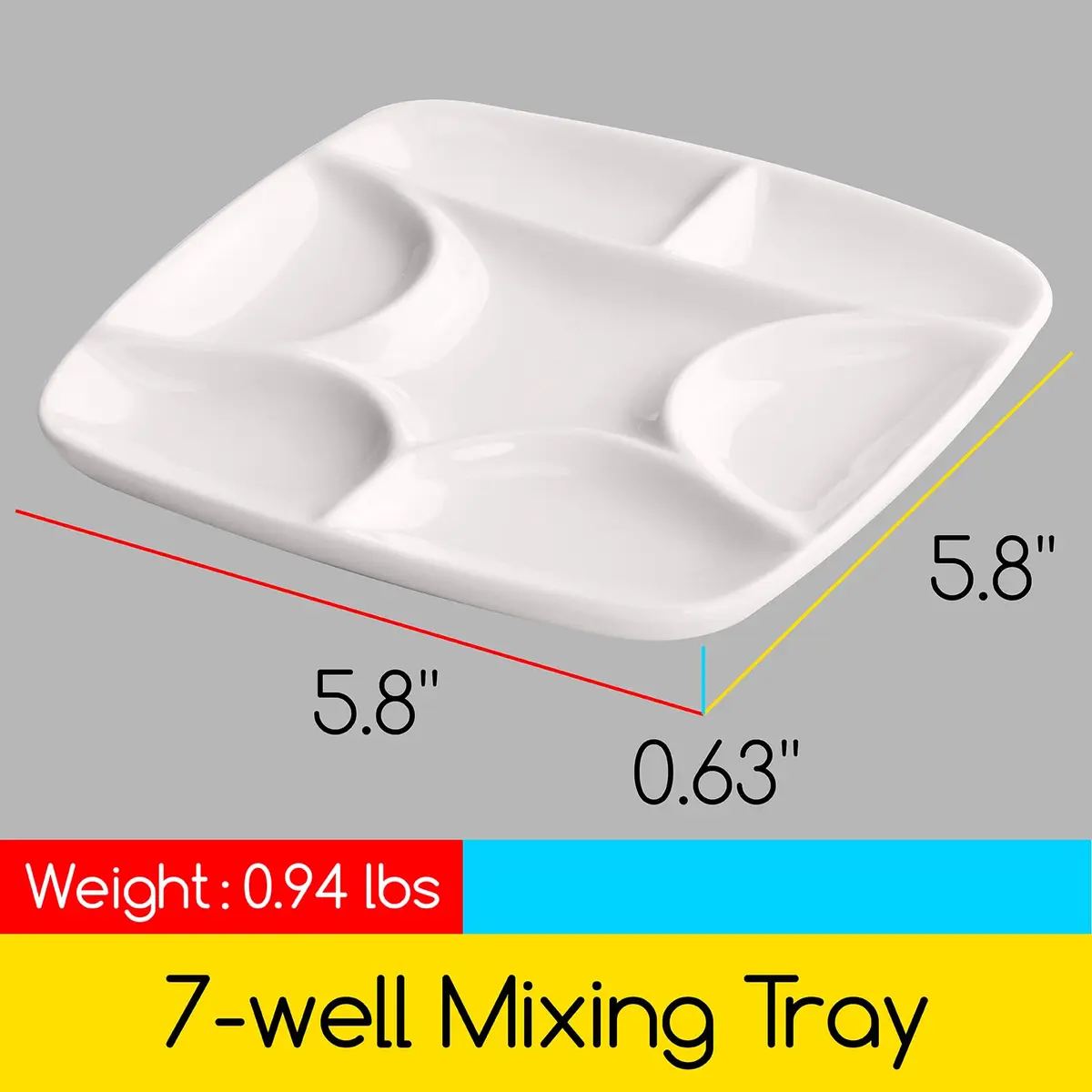 MEEDEN 7-Well Square White Porcelain Artist Paint Palette 14.5cm (5.7-Inch) | Durable Ceramic for Watercolor, Gouache, Acrylic, Oil Painting - view 3