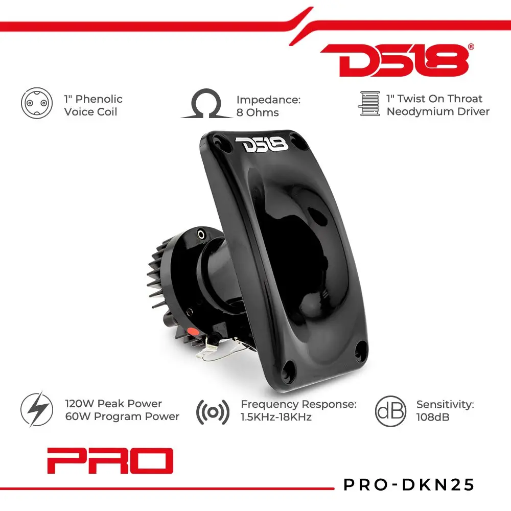 DS18 PRO-DKN25 Neodymium Driver with Aluminum Horn - 1" Voice Coil, 120W Max Power, 8 Ohms, Phelonic Diaphragm - view 2