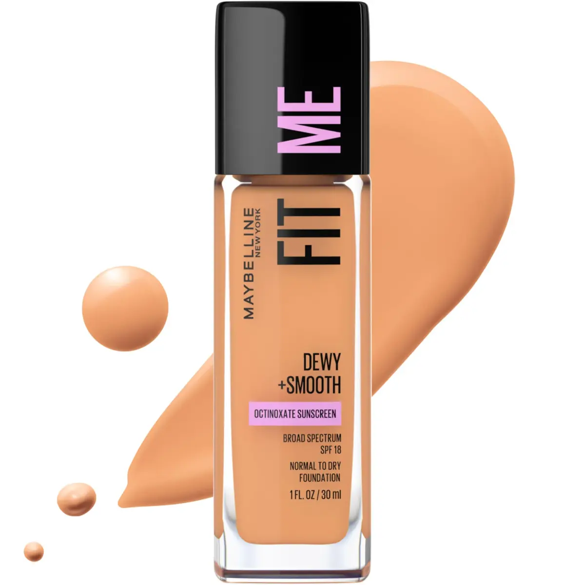 Maybelline Fit Me Dewy + Smooth Foundation, 322 Warm Honey, 29.57ml (1 Fl Oz) | Hydrating Luminous Finish - main product image