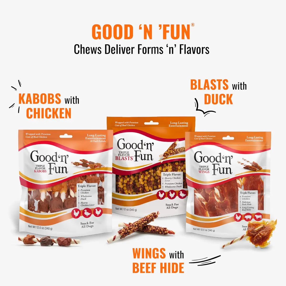 GOOD 'N' FUN Triple Flavor Kabobs Long-Lasting Dog Treat 680g (24 oz) | Protein-Rich Chew for All Dog Sizes - view 8