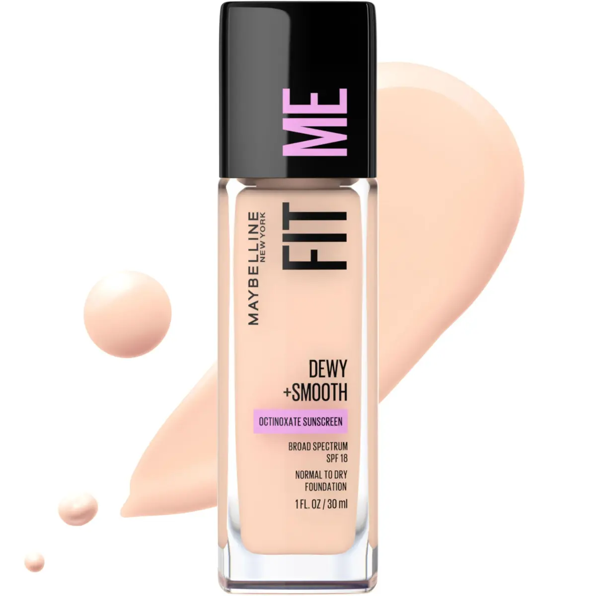 Maybelline Fit Me Dewy + Smooth Foundation, 105 Fair Ivory, 29.57ml | Hydrating Luminous Finish - main product image