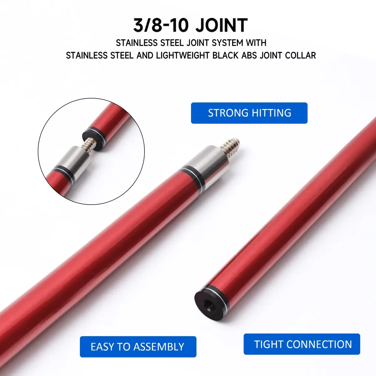 GSE Games & Sports Expert Red 18oz 2-Piece Fiberglass Graphite Composite Pool Cue Stick | 156 cm (58") Length - view 3