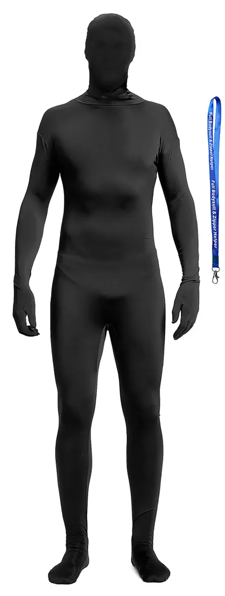 Full Bodysuit Black Zentai Costume Suit with Zipper Helper - Large (175cm-175cm) | Unisex Adult Spandex Stretch - main product image