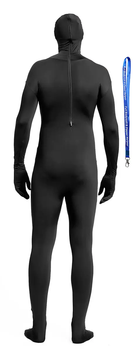 Full Bodysuit Black Zentai Costume Suit with Zipper Helper - Large (175cm-175cm) | Unisex Adult Spandex Stretch - view 2