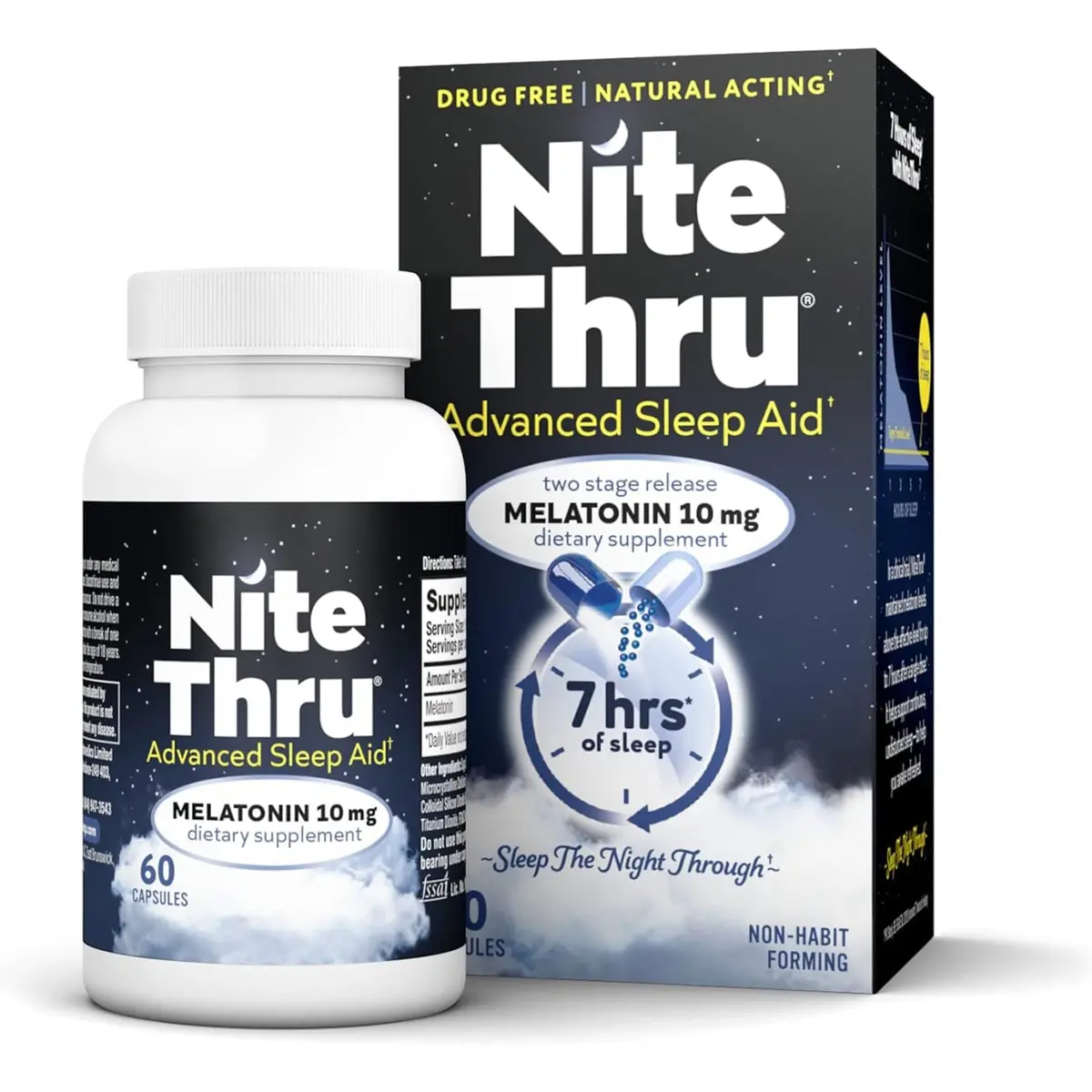 Nite Thru Maximum Strength Sleep Supplement 10mg | Dual-Release Melatonin for Restful Sleep - main product image