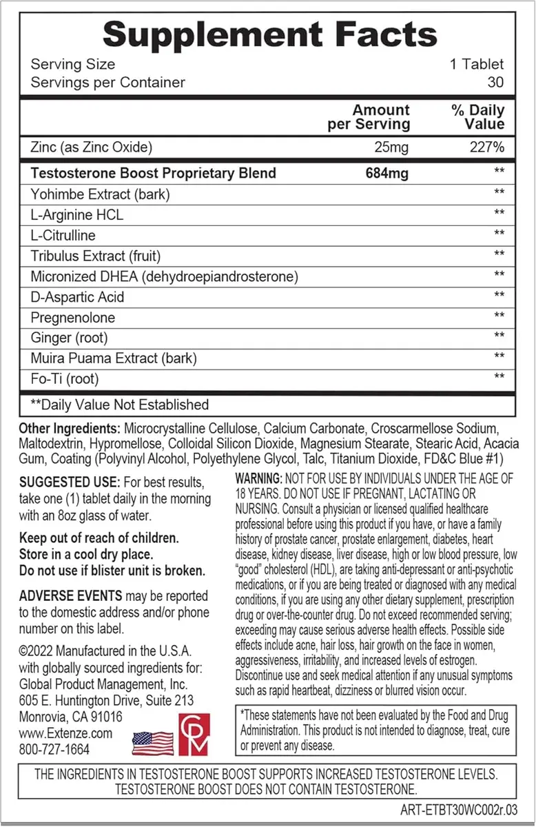 ExtenZe Testosterone Boost Tablets 30 Count | Supports Energy & Vitality - view 3