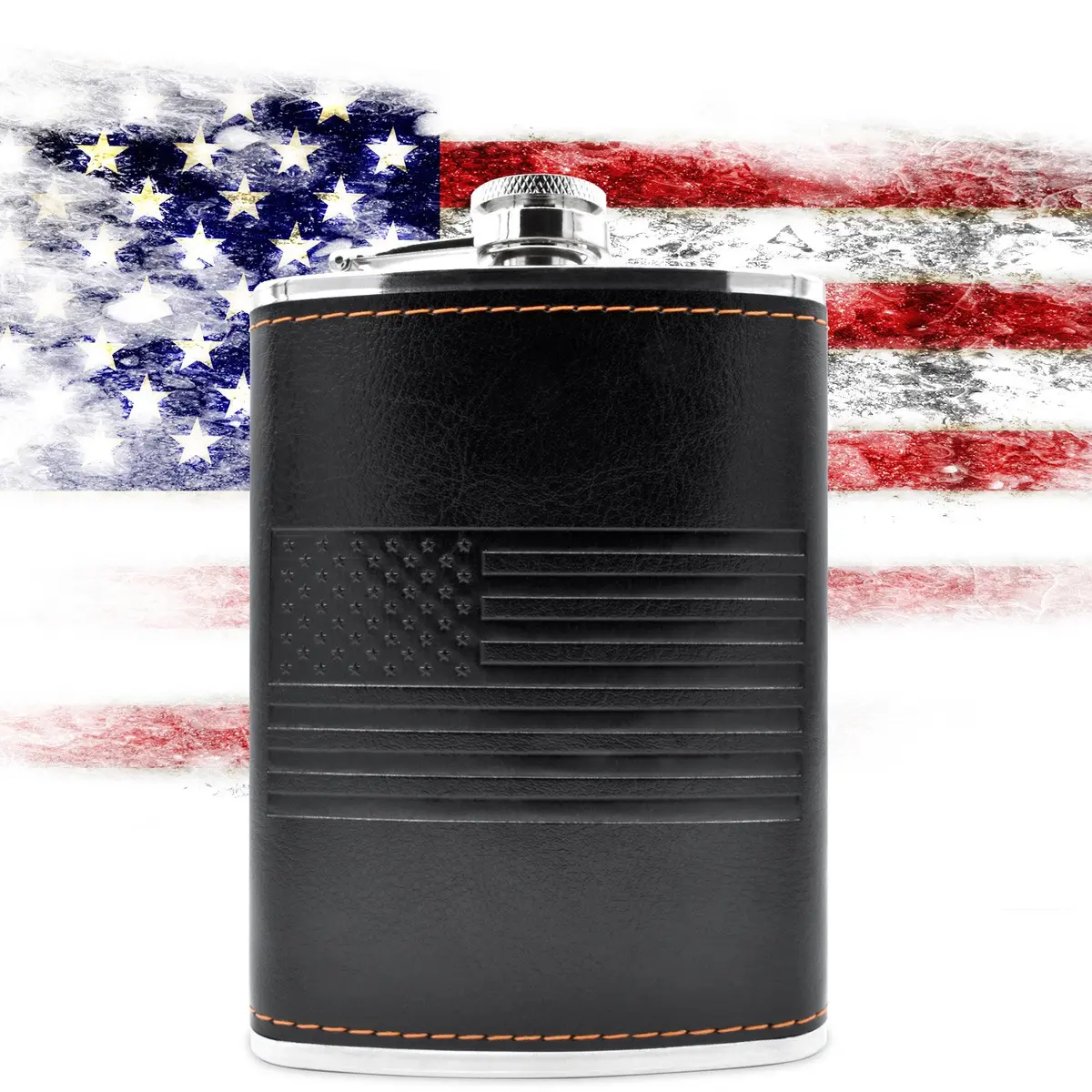 Future Hydrate Leather American Flag Hip Flask 8oz | Leak Proof, Food Grade Stainless Steel, Bonus Funnel - view 8