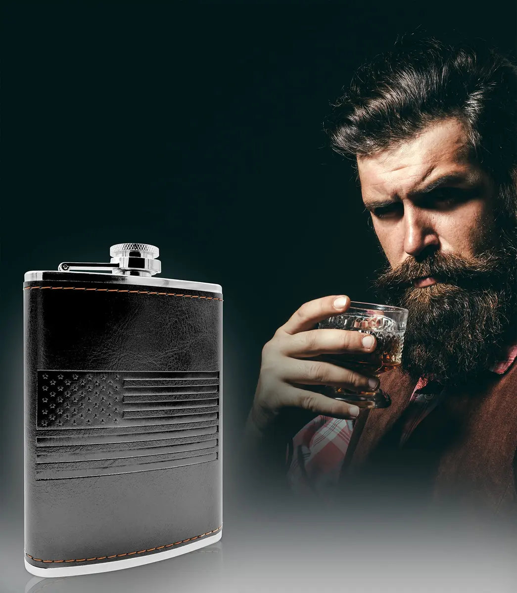 Future Hydrate Leather American Flag Hip Flask 8oz | Leak Proof, Food Grade Stainless Steel, Bonus Funnel - view 9