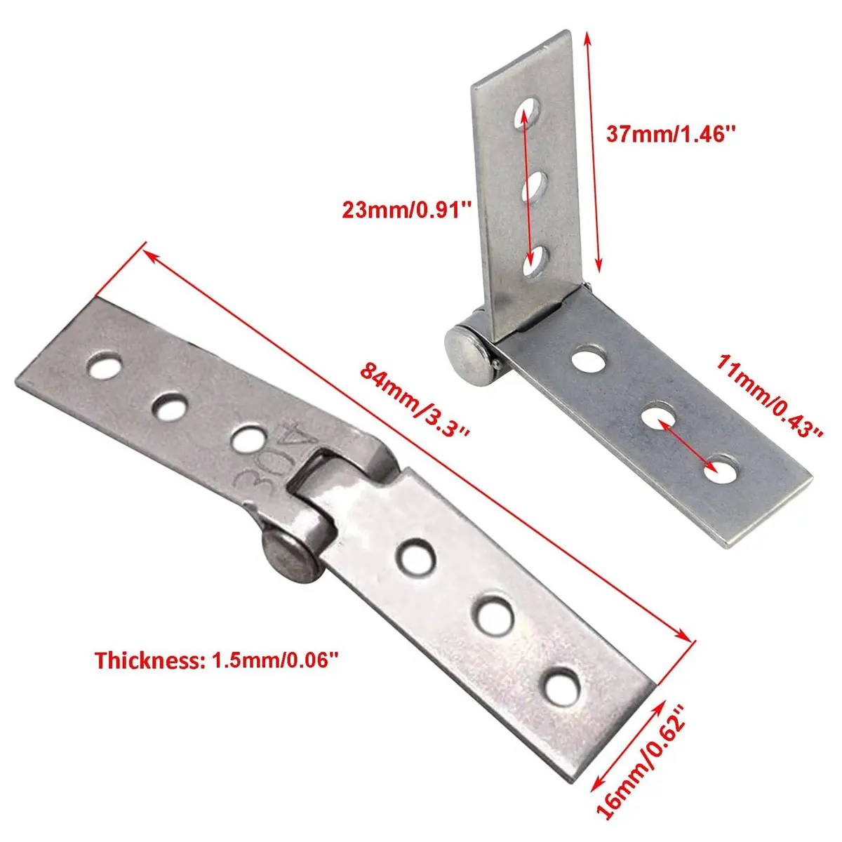 S SYDIEN Silver Folding Butt Hinges 2Pcs 84mm (3.31'') | Heavy Duty Stainless Steel Door Hinges for Cabinets & Windows - view 2
