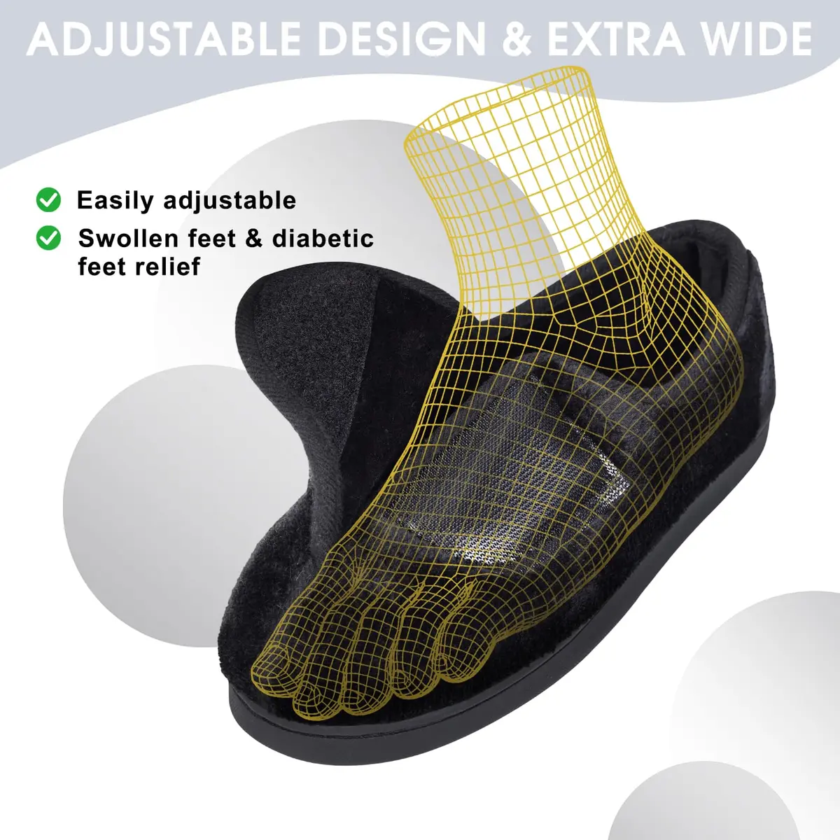 Git-up Women Diabetic Slippers Black 8 D(M) US | Memory Foam, Closed Toe, Rubber Sole - view 5
