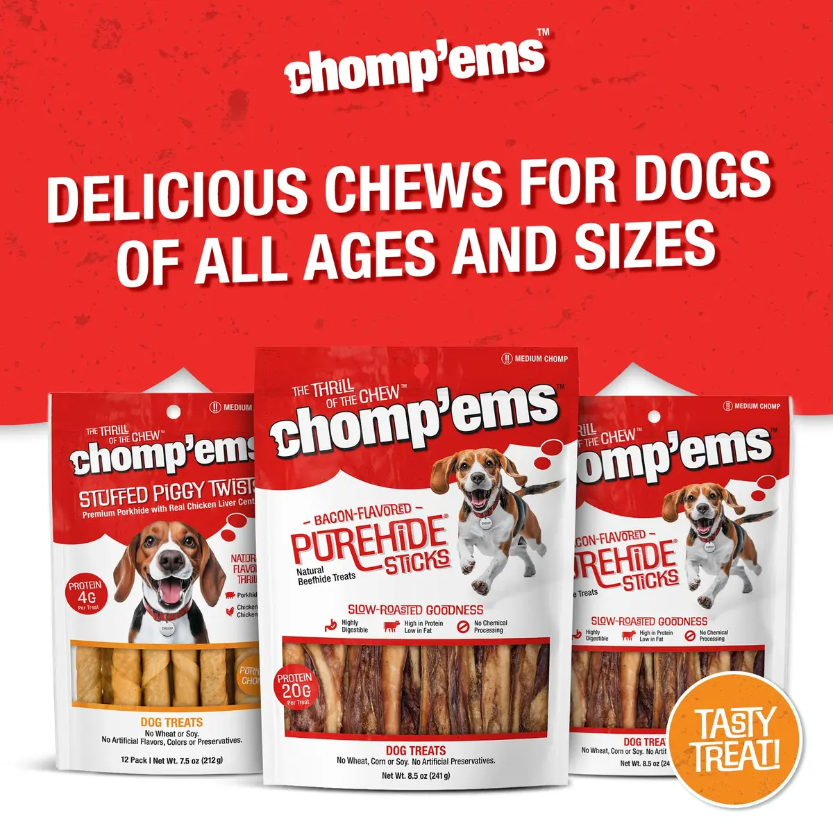 CHOMP 'EMS Purehide Bacon Flavored Sticks 8.5 oz | Long-Lasting, Protein-Rich Dog Chews - view 8