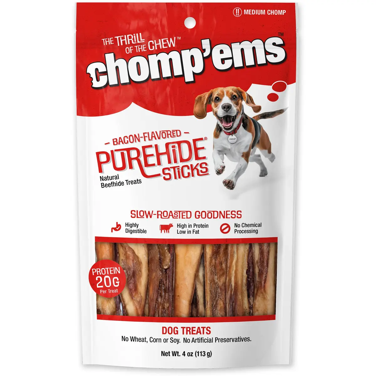 CHOMP 'EMS Purehide Sticks 4 oz | Natural Beefhide Dog Chews, Long-Lasting & Digestible - main product image