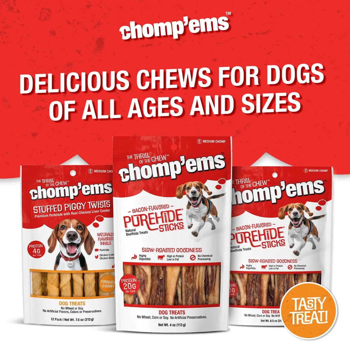 CHOMP 'EMS Purehide Sticks 4 oz | Natural Beefhide Dog Chews, Long-Lasting & Digestible - view 8