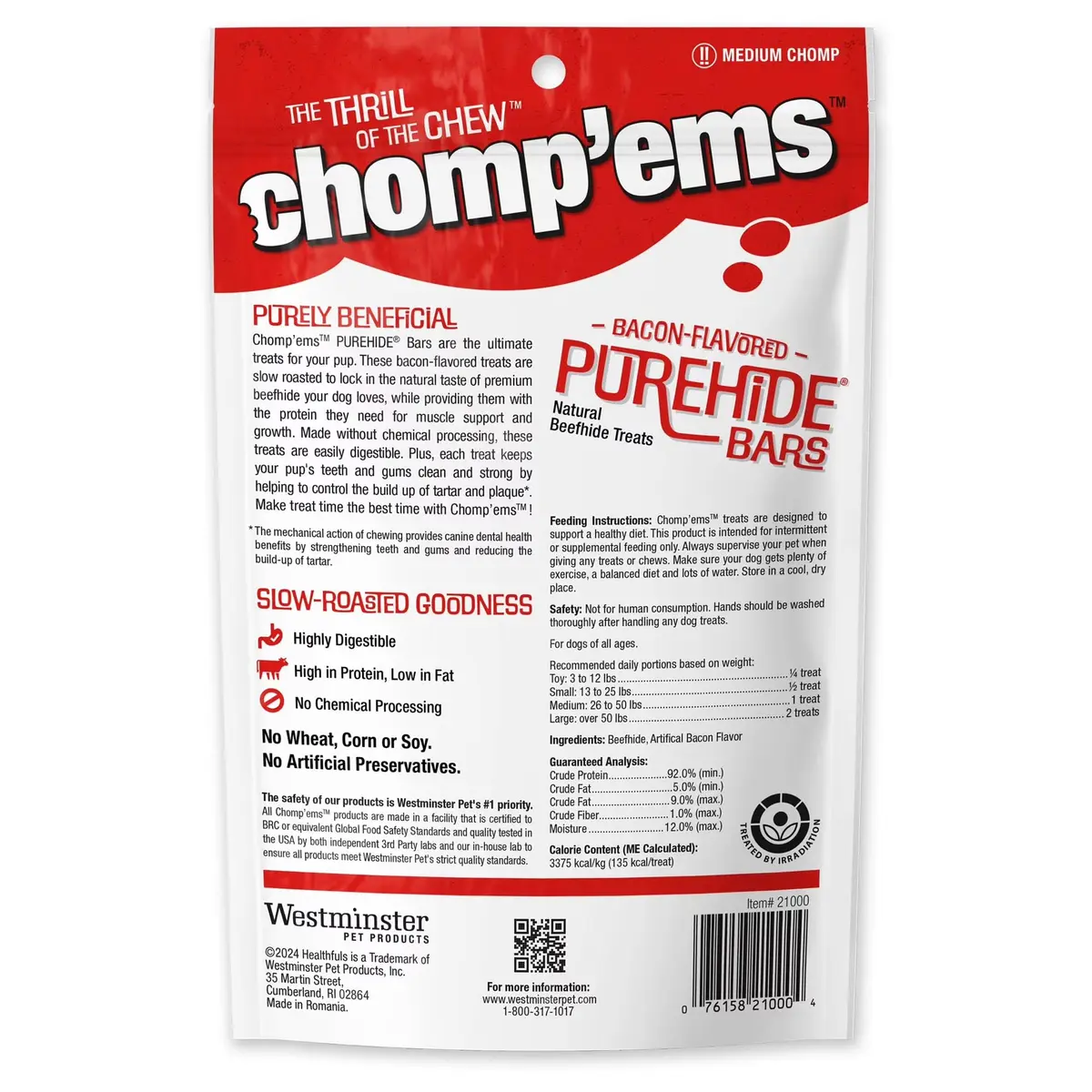 CHOMP 'EMS Ruffin' It 21000 Purehide Bars Dog Chew 6.35 oz | Long-Lasting, Digestible, Dental Support - view 9