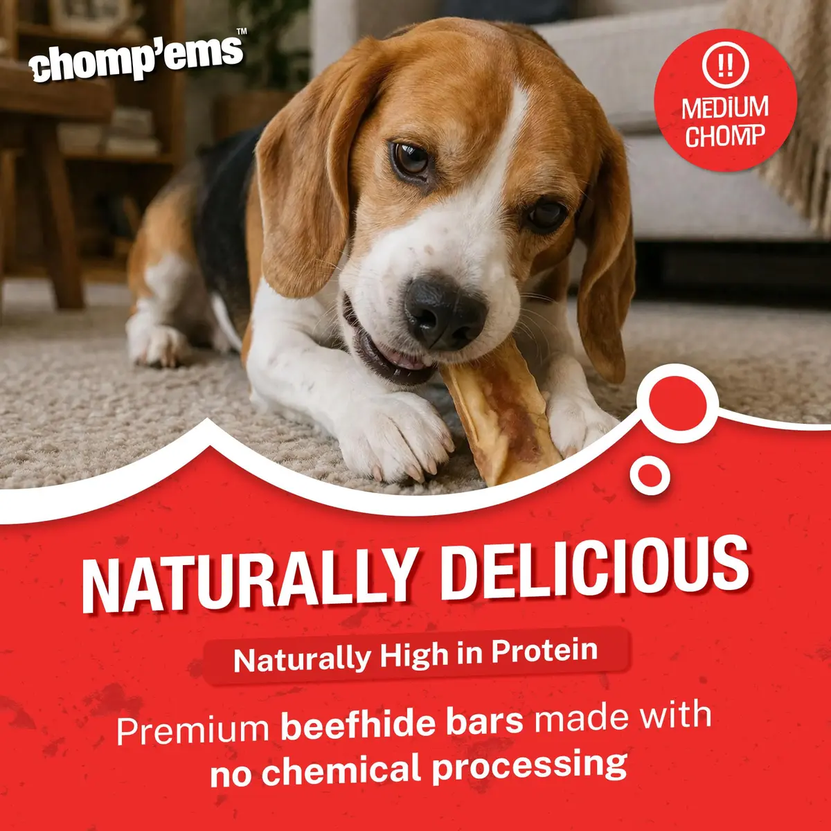CHOMP 'EMS Ruffin' It 21000 Purehide Bars Dog Chew 6.35 oz | Long-Lasting, Digestible, Dental Support - view 2
