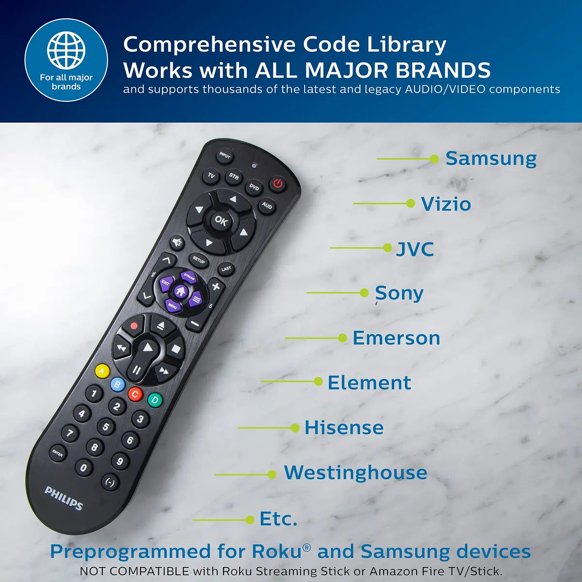 Philips Universal Remote Control for Samsung, Vizio, LG, Sony, Sharp, Roku | 4 Device Control - view 4