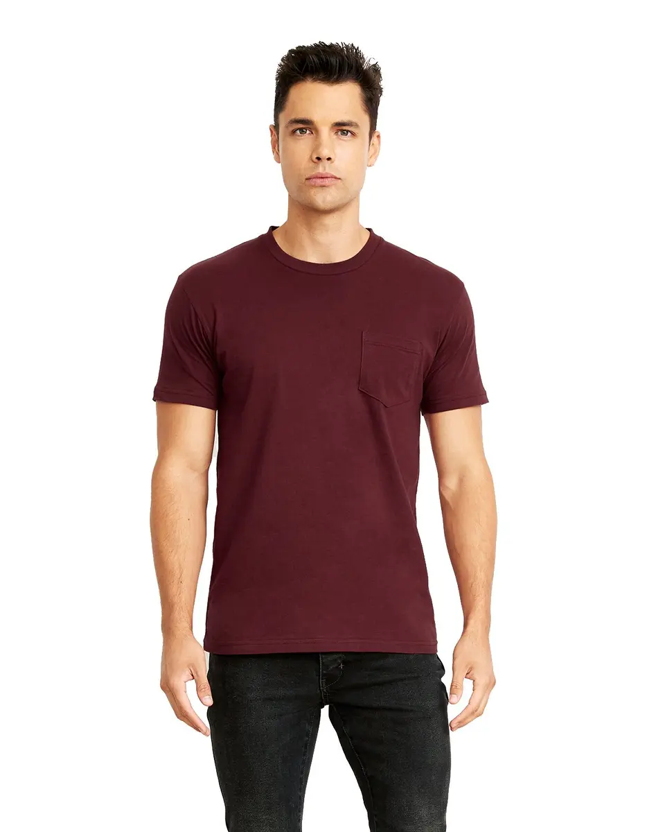 Next Level Unisex Pocket Crew S MAROON | 4.3 oz Cotton, Regular Fit, Crew Neck, Short Sleeve - main product image