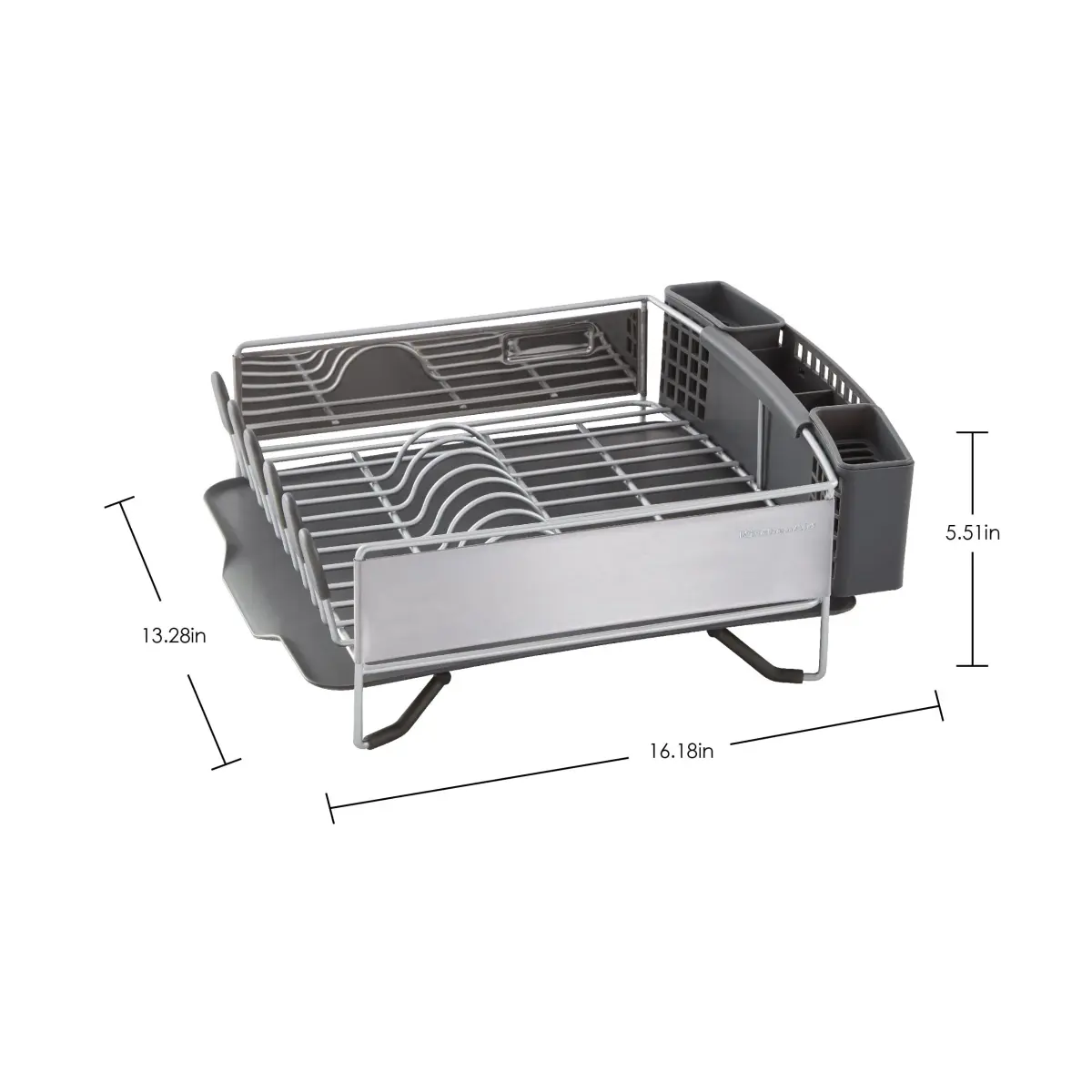 KitchenAid Compact Dish Rack with Removable Flatware Caddy & Self-Draining Board, Satin Gray | Space-Saving Kitchen Organizer - view 6