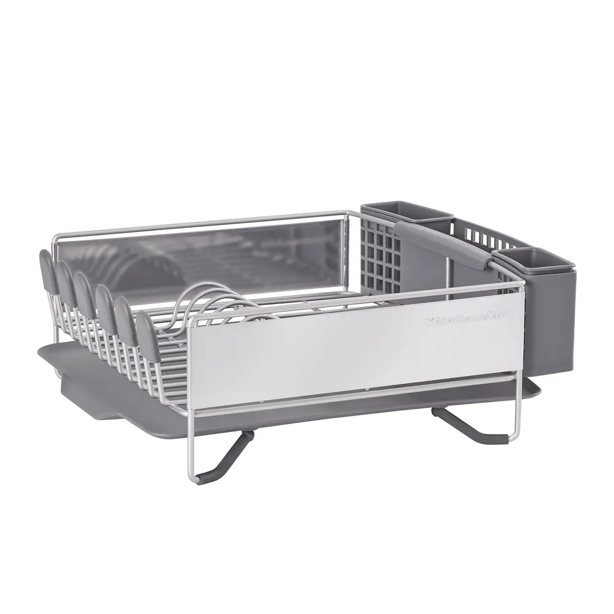 KitchenAid Compact Dish Rack with Removable Flatware Caddy & Self-Draining Board, Satin Gray | Space-Saving Kitchen Organizer - main product image