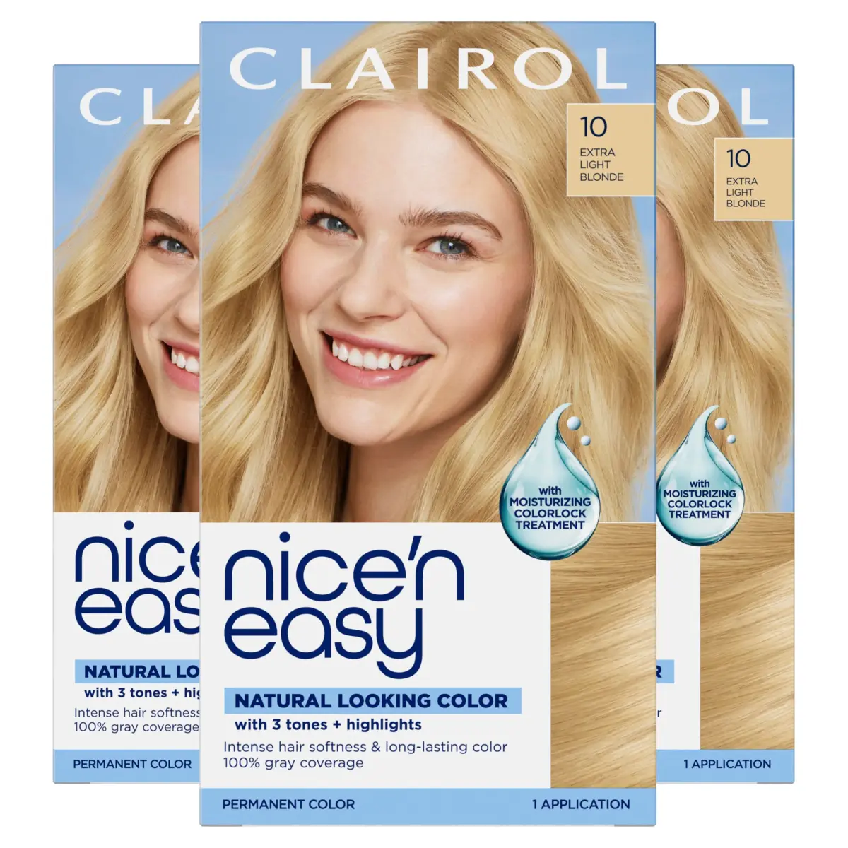 Clairol Nice'n Easy Permanent Hair Dye 10 Extra Light Blonde | 6.26 Fl Oz (Pack of 3) - main product image