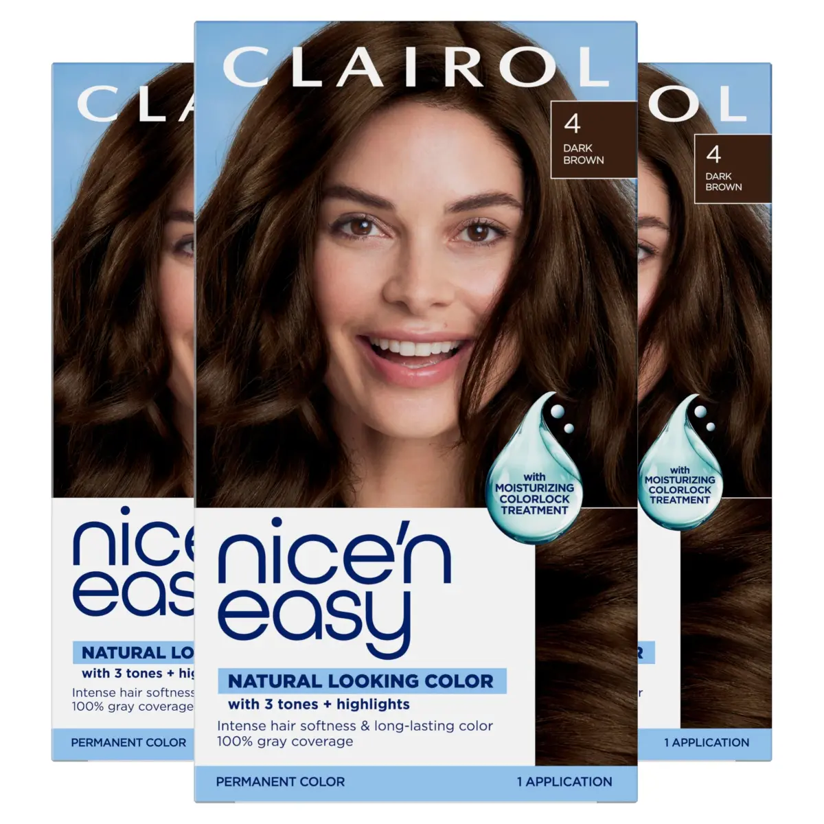 Clairol Nice'n Easy Permanent Hair Dye 4 Dark Brown - 6.26 Fl Oz (Pack of 3) - main product image