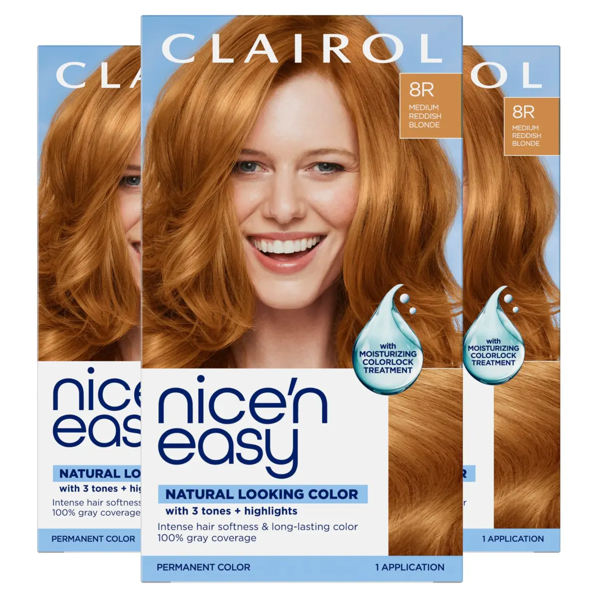 Clairol Nice'n Easy Permanent Hair Dye 8R Medium Reddish Blonde | 6.26 Fl Oz Pack of 3 - main product image