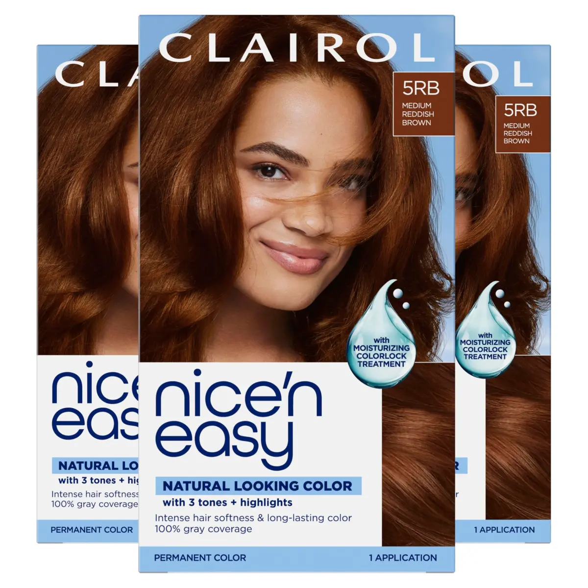 Clairol Nice'n Easy 5RB Medium Reddish Brown Permanent Hair Dye, 6.26 Fl Oz (3 Pack) - main product image