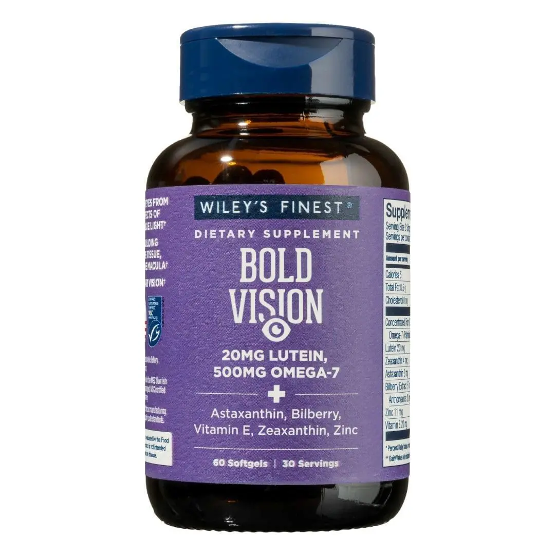Wiley's Finest Wild Alaskan Fish Oil Bold Vision, 60 Softgels | Eye & Vision Support with Omega-7 & Lutein - main product image