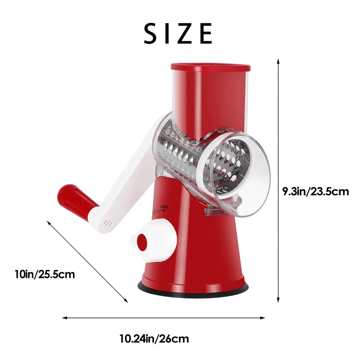 Ourokhome Rotary Cheese Grater Hand Crank | 3 Blades for Cheese & Vegetables, 304 Stainless Steel, Red - view 8