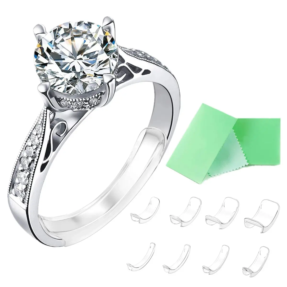 Feramox Invisible Ring Size Adjuster Set | 8 pcs, Transparent, Fits 1mm-10mm Bands - main product image