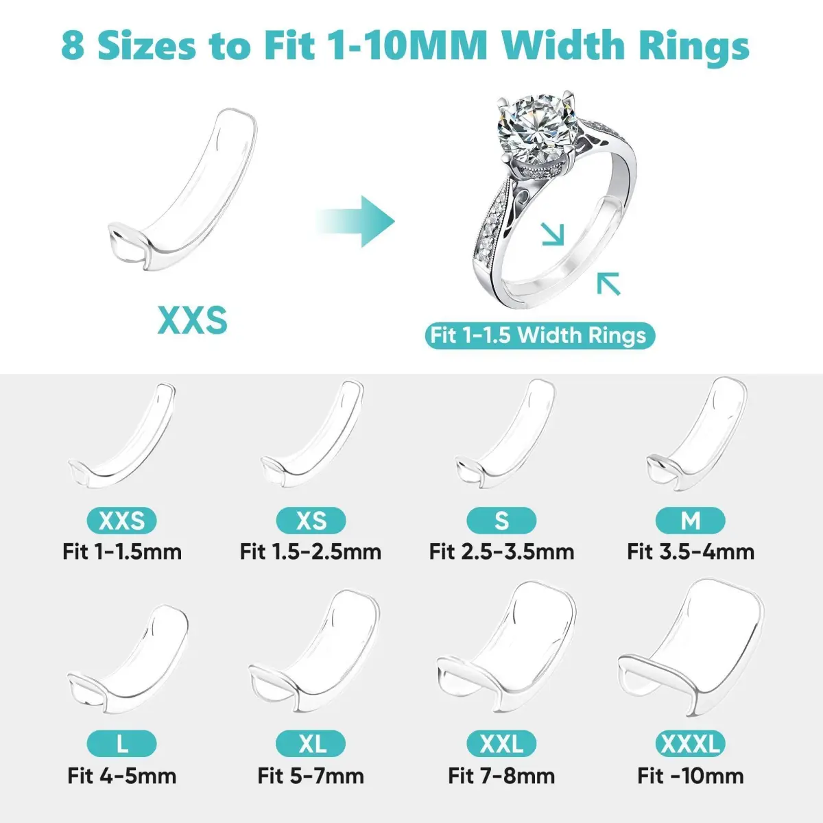 Feramox Invisible Ring Size Adjuster Set | 8 pcs, Transparent, Fits 1mm-10mm Bands - view 2
