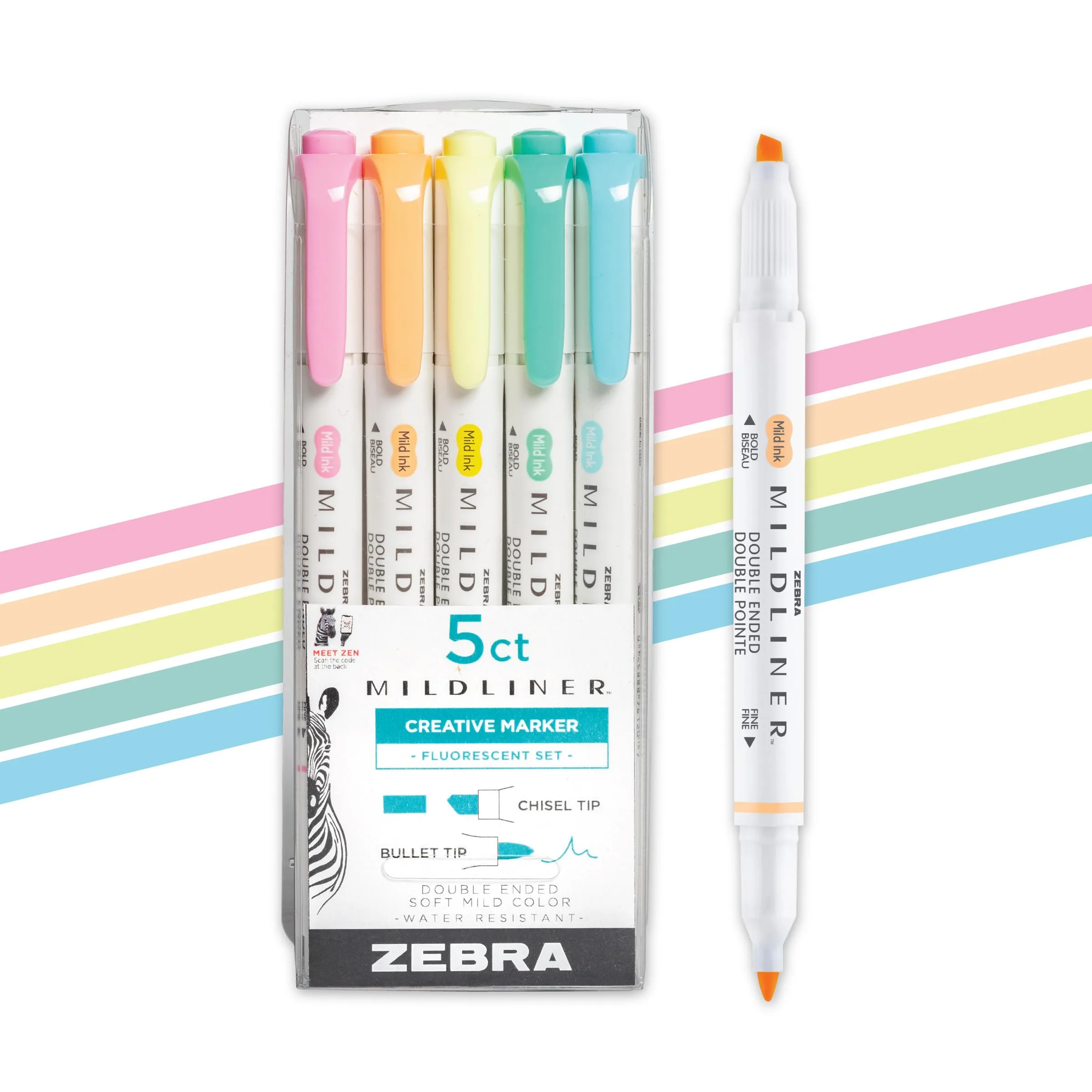 Zebra Pen Mildliner Dual-Tip Highlighter Marker Set, Broad and Fine Point, Fluorescent Colors, 5-Pack - main product image