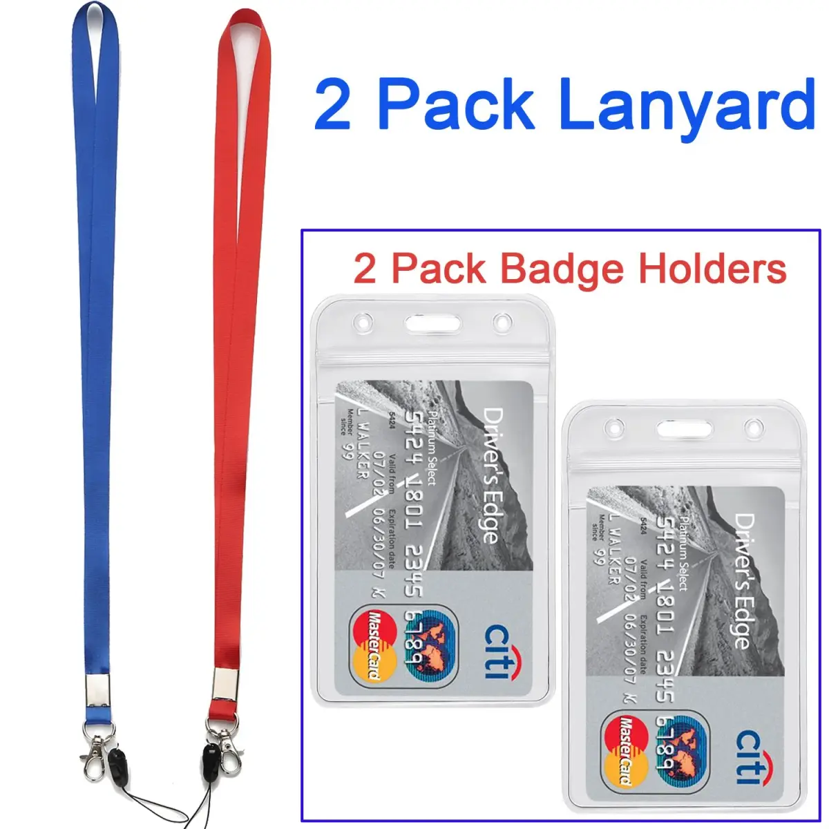 YOUOWO 2 Pack Blue Red Lanyards with Vertical ID Badge Holders, 20.8cm (8.2in) Lanyard Length | Lightweight & Waterproof - view 2