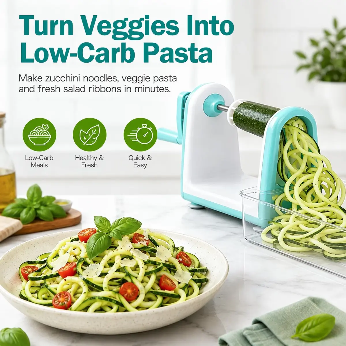 Ourokhome Zucchini Noodle Maker Spiralizer 5 Blades | Vegetable Slicer for Veggie Noodles & Curly Chips - view 2