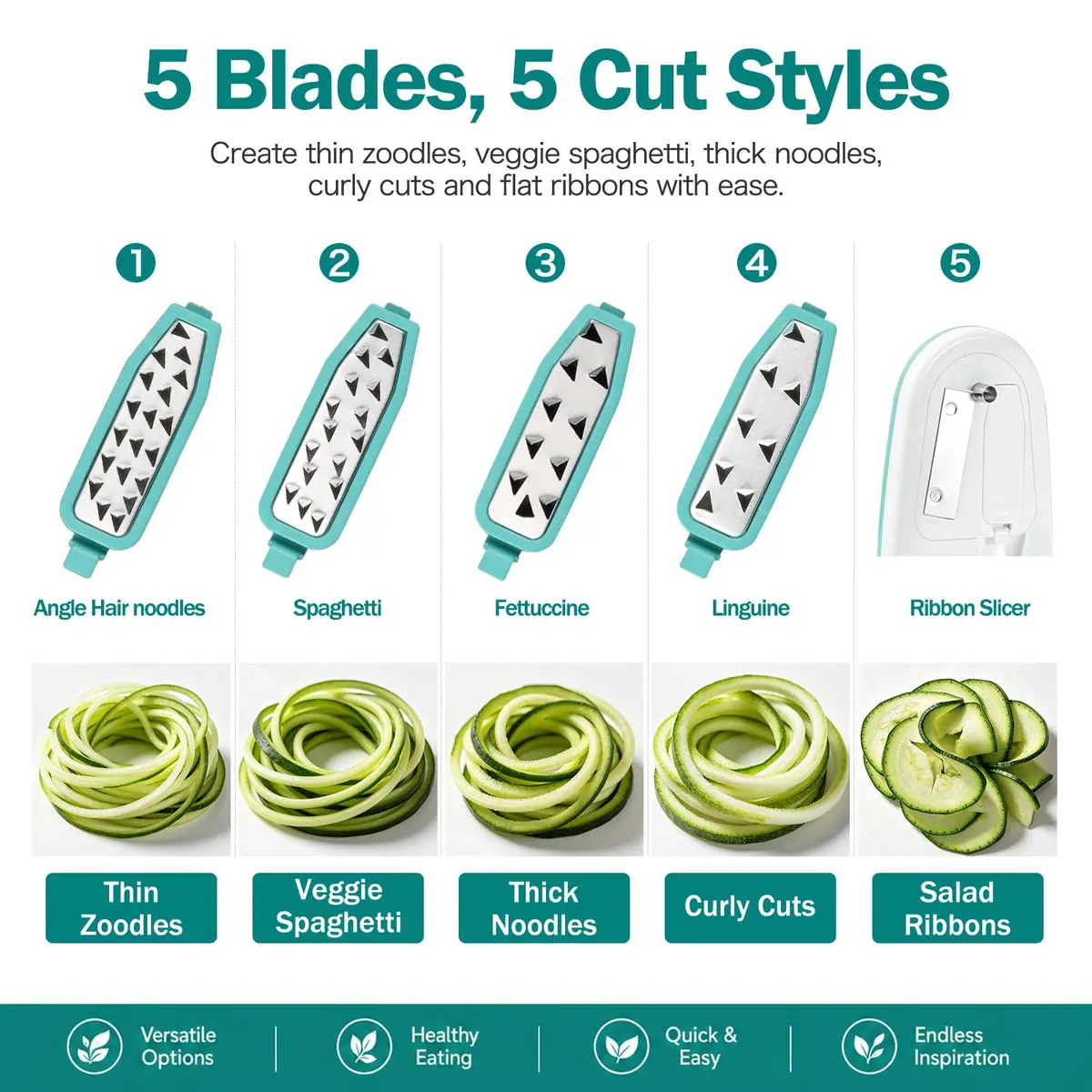 Ourokhome Zucchini Noodle Maker Spiralizer 5 Blades | Vegetable Slicer for Veggie Noodles & Curly Chips - view 4