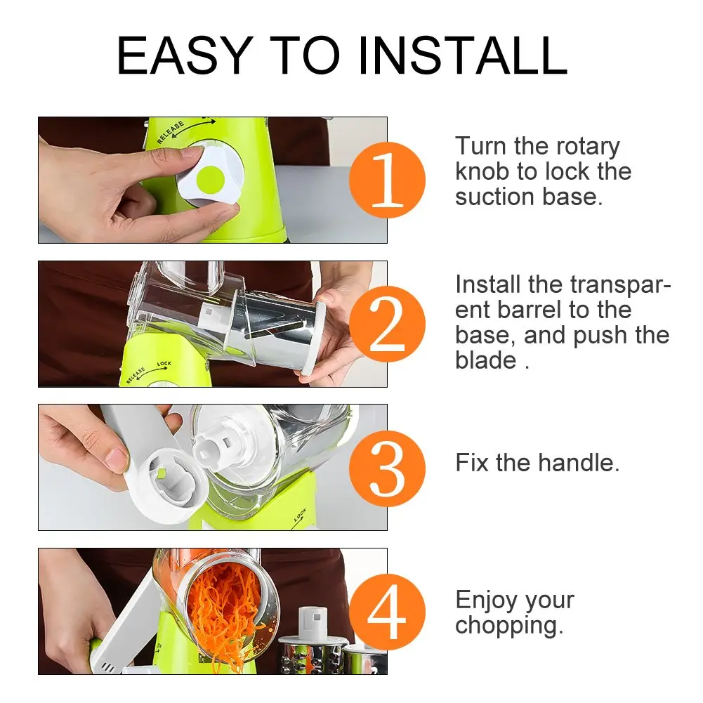 Ourokhome Rotary Cheese Grater Hand Crank | 3 Blades for Cheese, Vegetables & Nuts, Green - view 6