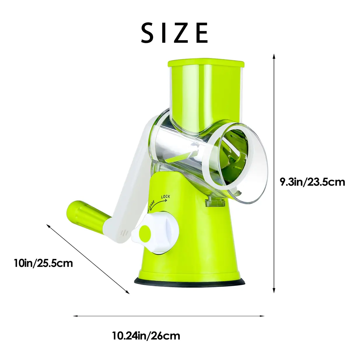 Ourokhome Rotary Cheese Grater Hand Crank | 3 Blades for Cheese, Vegetables & Nuts, Green - view 8