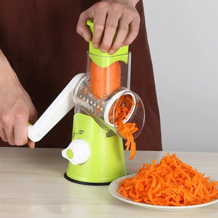 Ourokhome Rotary Cheese Grater Hand Crank | 3 Blades for Cheese, Vegetables & Nuts, Green - view 10