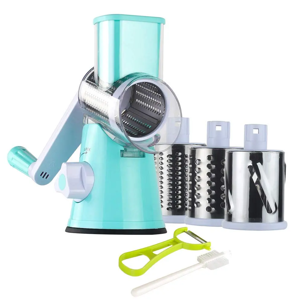Ourokhome Rotary Cheese Grater Hand Crank | 3 Blades for Cheese & Vegetables, Blue - main product image